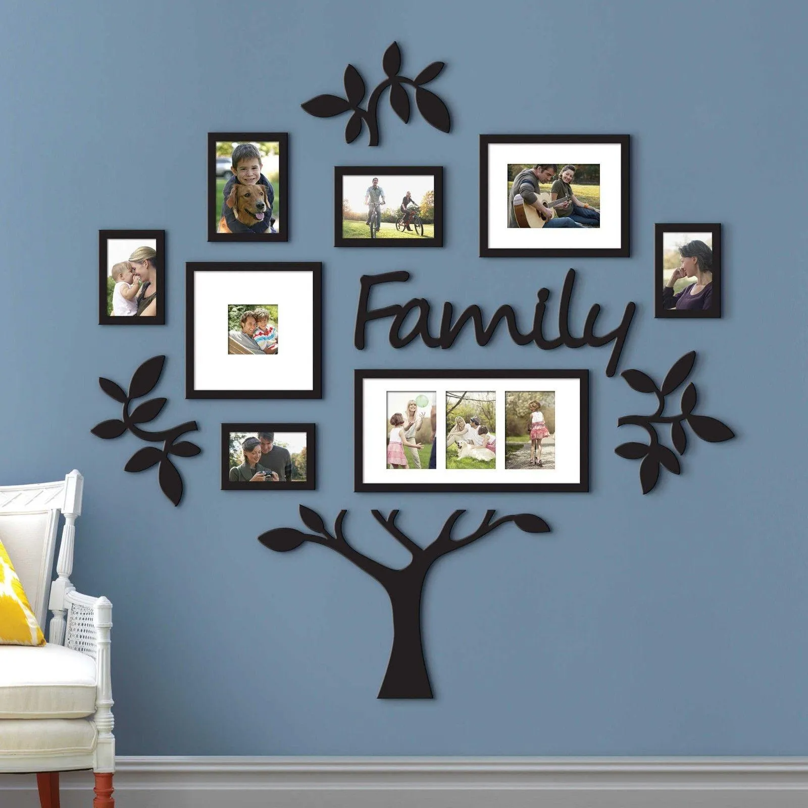 H&H Decor Family Frames Tree 3D Wooden Wall Clock Quartz Watch DIY Design Creative Wooden Clock for Girls Room and for Gift Items Decoration Piece for Home Decor and Living Room