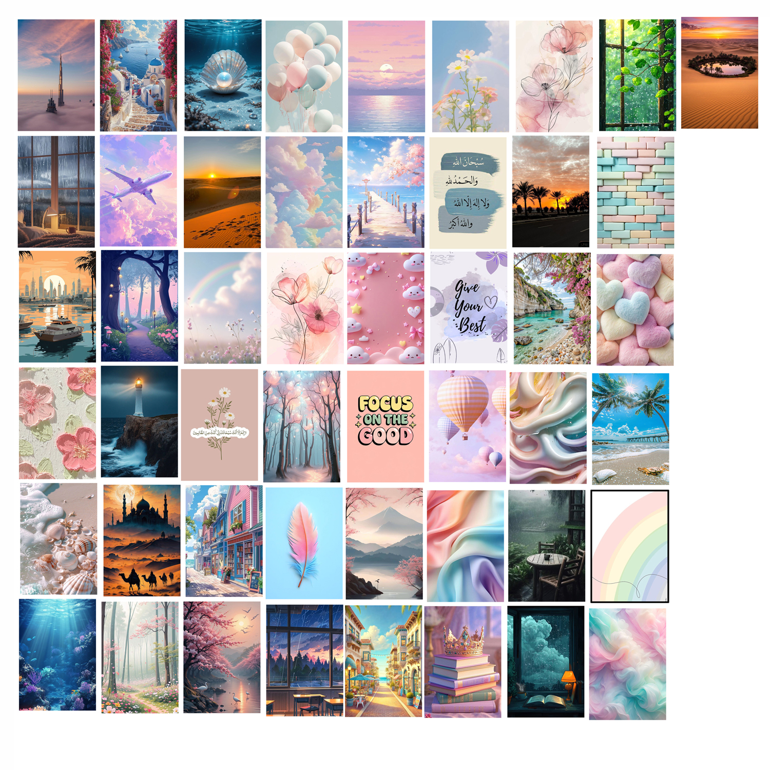 Pack of 50 Aesthetic Stickers – Kawaii, Islamic, Motivational, Pastel ...