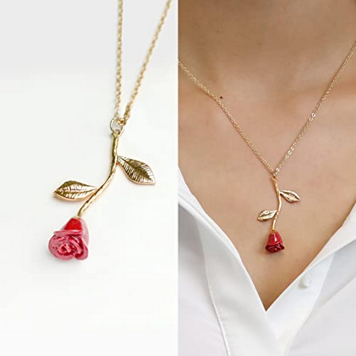 Red Rose Necklace Beauty \u0026 the Beast 