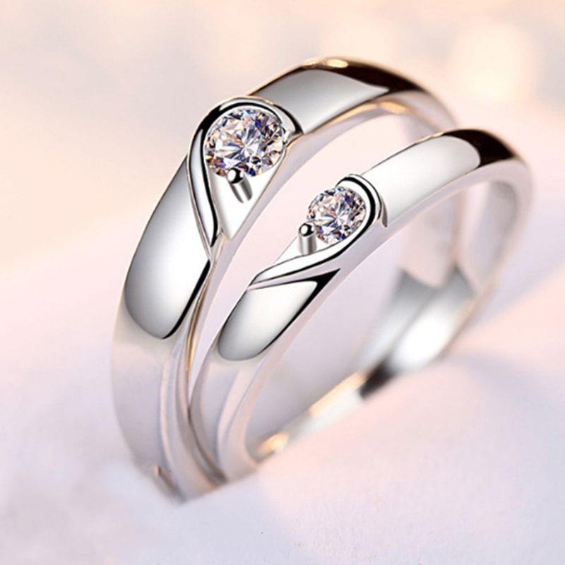 His and Her Heart Couple Rings Adjustable Lover Rings Engagement Wedding Rings Band Friendship Matching Rings Gift