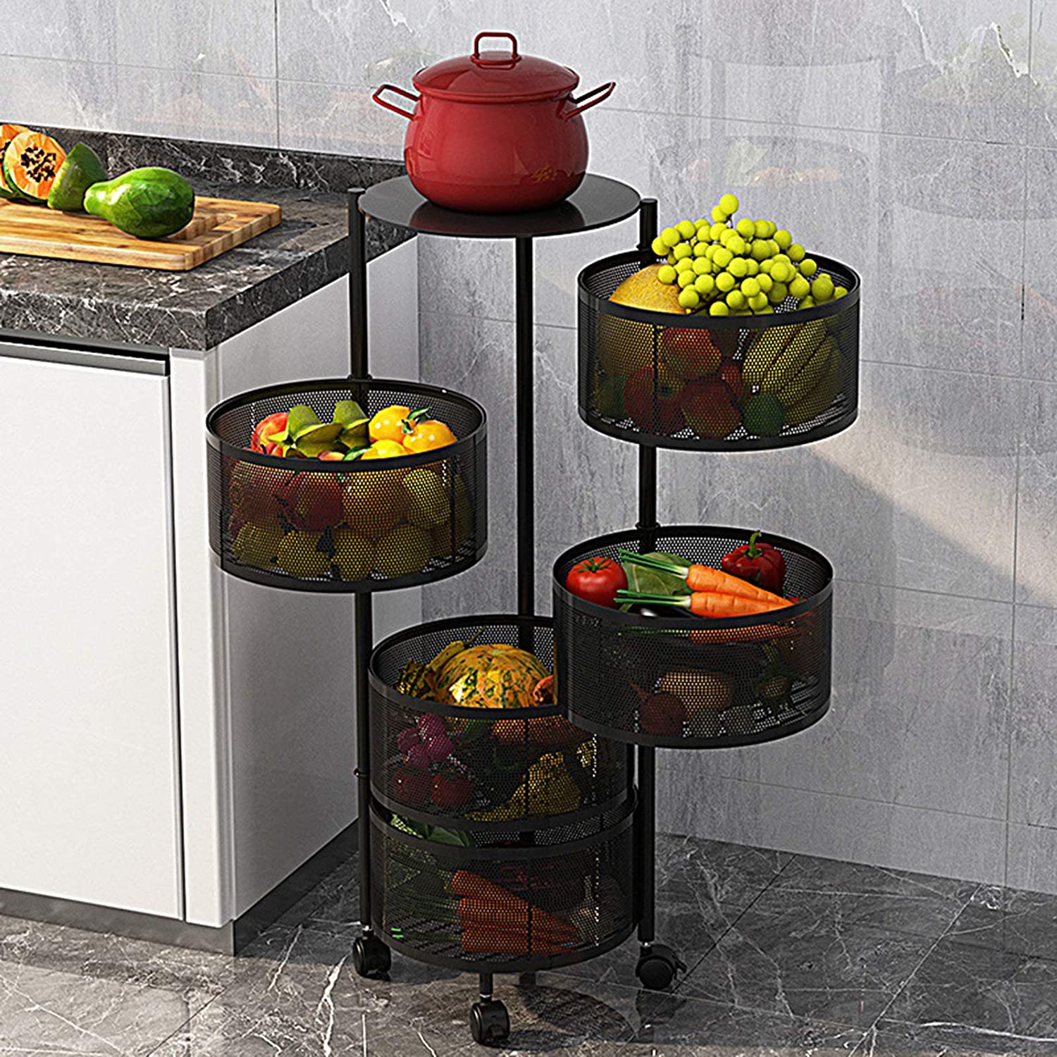 Kitchen Storage Rack-Rotating Vegetable Rack Floor-Standing Multi