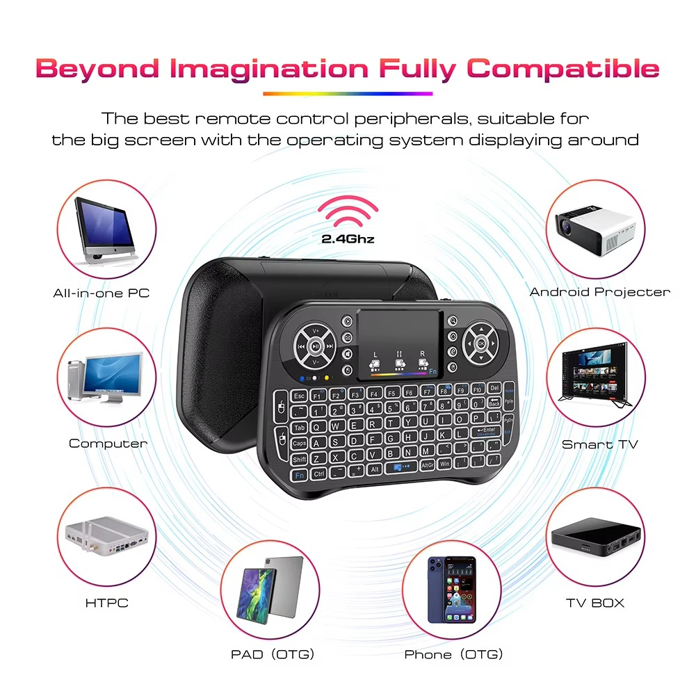 I10 Mini Wireless + Bluetooth Touchpad 7 Color Backlight Light 2.4GHZ