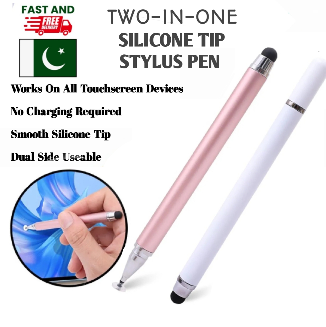 2 In 1 Universal Stylus Pen – Dual-Use Double-Headed Capacitive Silicone Disc Pencil For iPad, iPhone, Android & Tablets