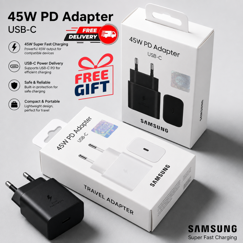 45W Fast Charger USB-C PD Adapter (2-Pin Plug) Compatible with Samsung Galaxy S24 Ultra, S23 Ultra, S22, A Series