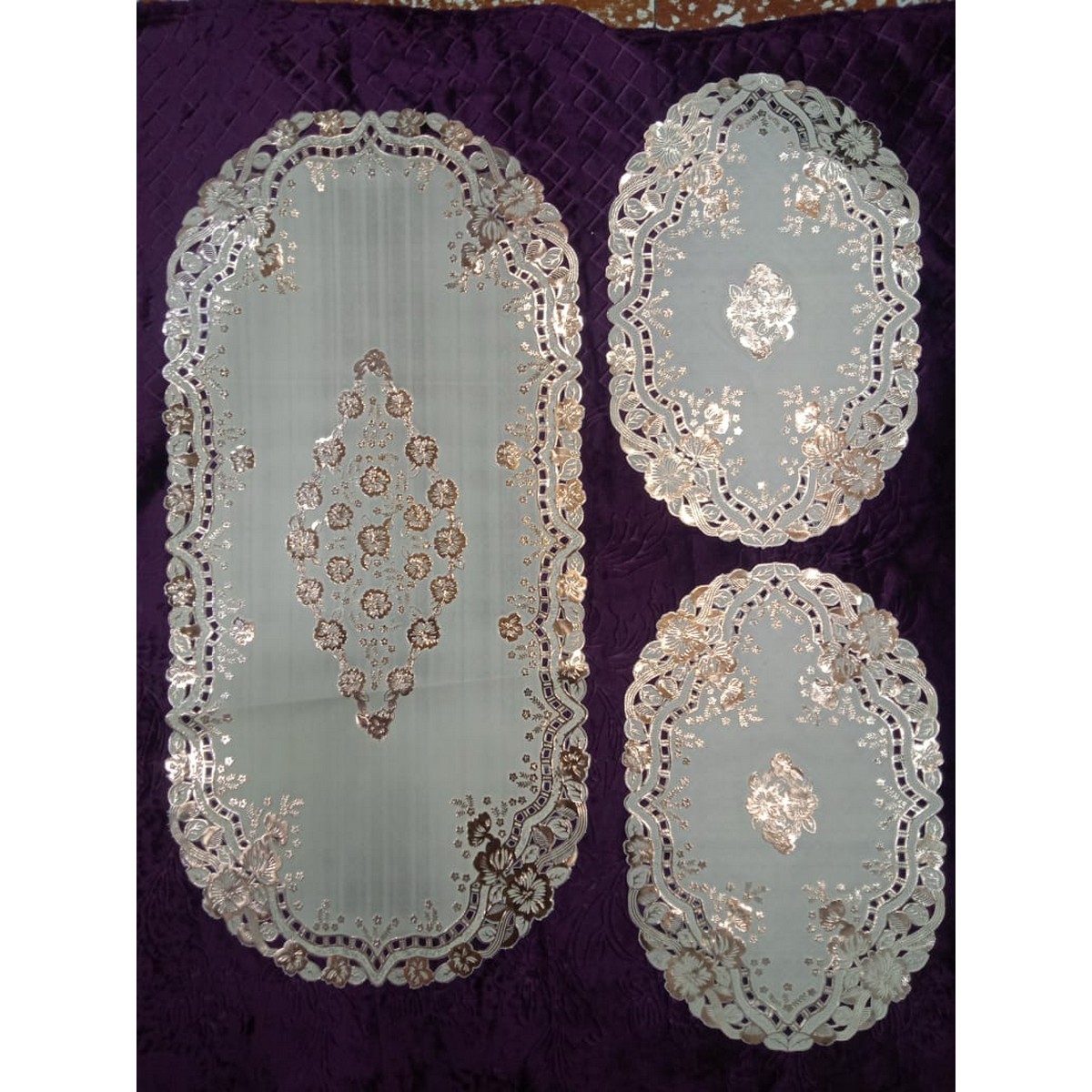 3 Pieces Center Table/dressing Table & Side Table Mat Set (tms12