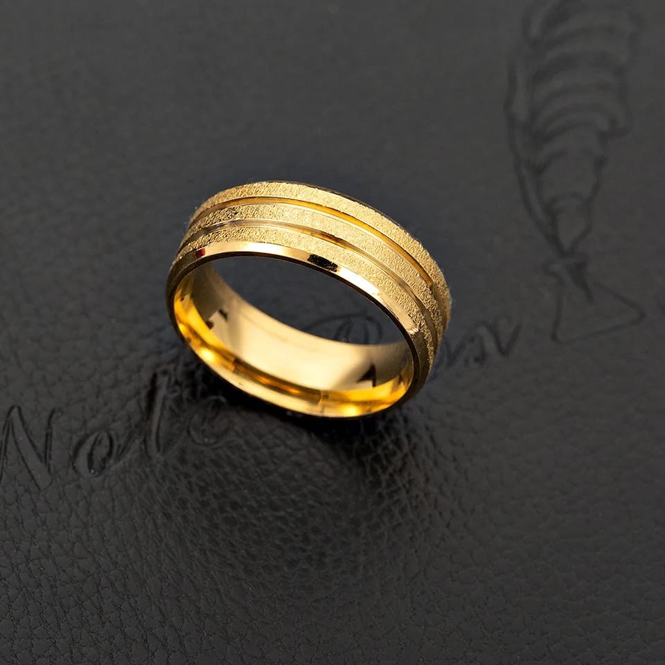Gold Rings Frosted Groove Titanium Steel Gold-plated Couples Ring Wedding Engagement Jewelry Gift