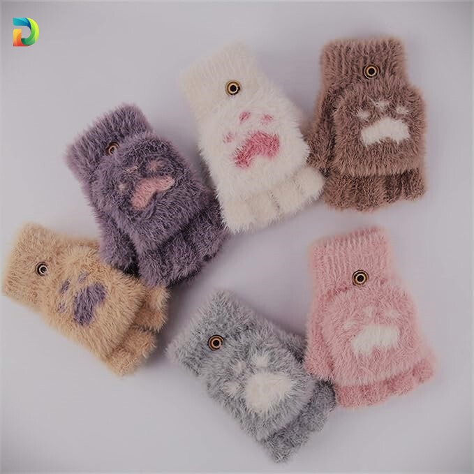 Winter Fingerless Cat Paw Gloves for Women | Plush Soft Half Finger Mittens for Cold Weather