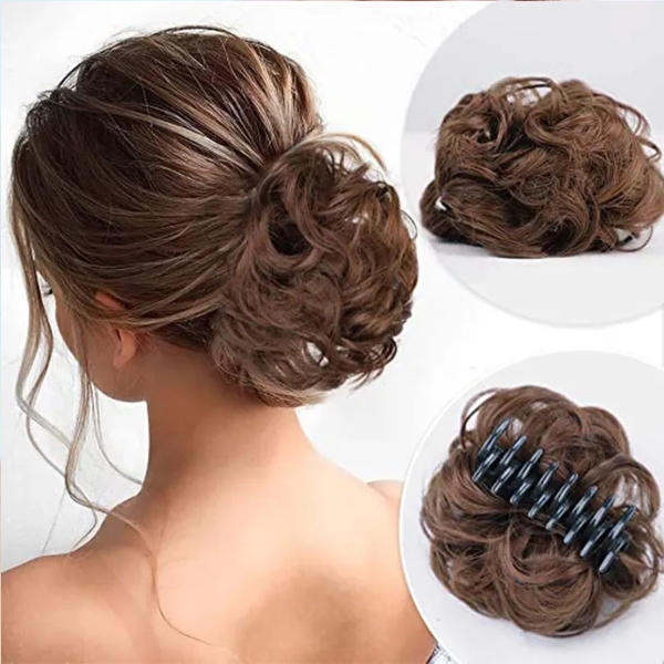 Synthetic Curly Bun Messy Claw Chignon Clip Hair Bun Curly Wig Messy Scrunchies Hairpiece Clip in Hair Tail Extension For Women