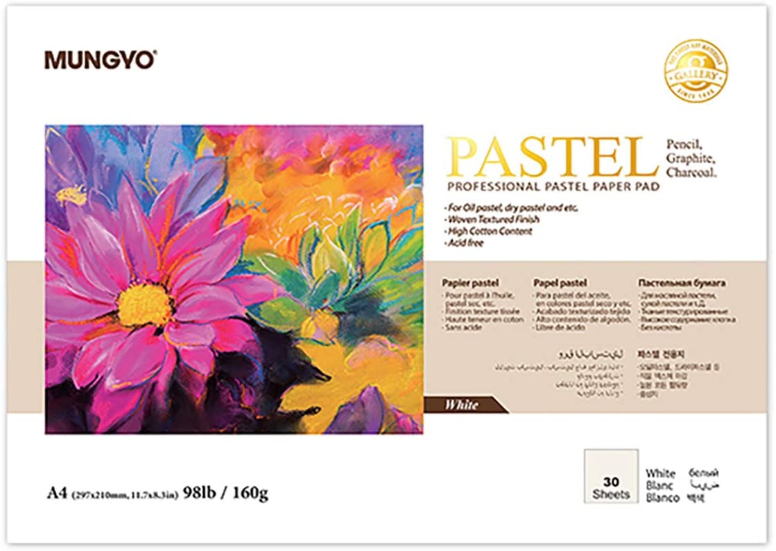 Mungyo Professional Pastel Paper Pad A4 Size For Oil Pastel, Dry Pastel 30 Sheets (white)