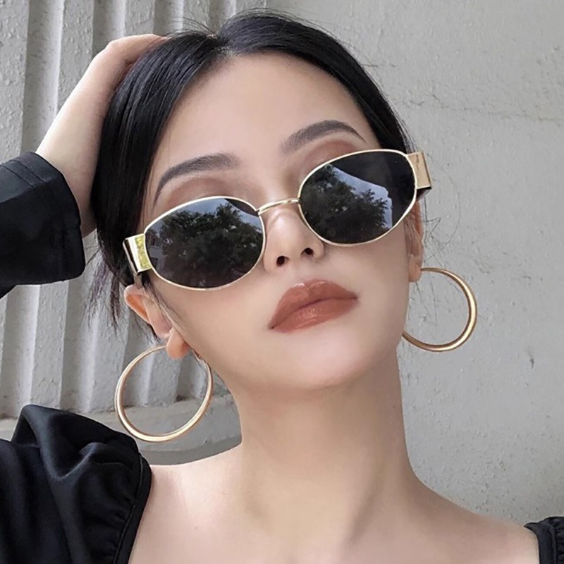Vintage Women's Oval Sunglasses New Fashion Steampunk Sunglasses Ladies Classic Retro Small Metal Brand Designer Eyewear