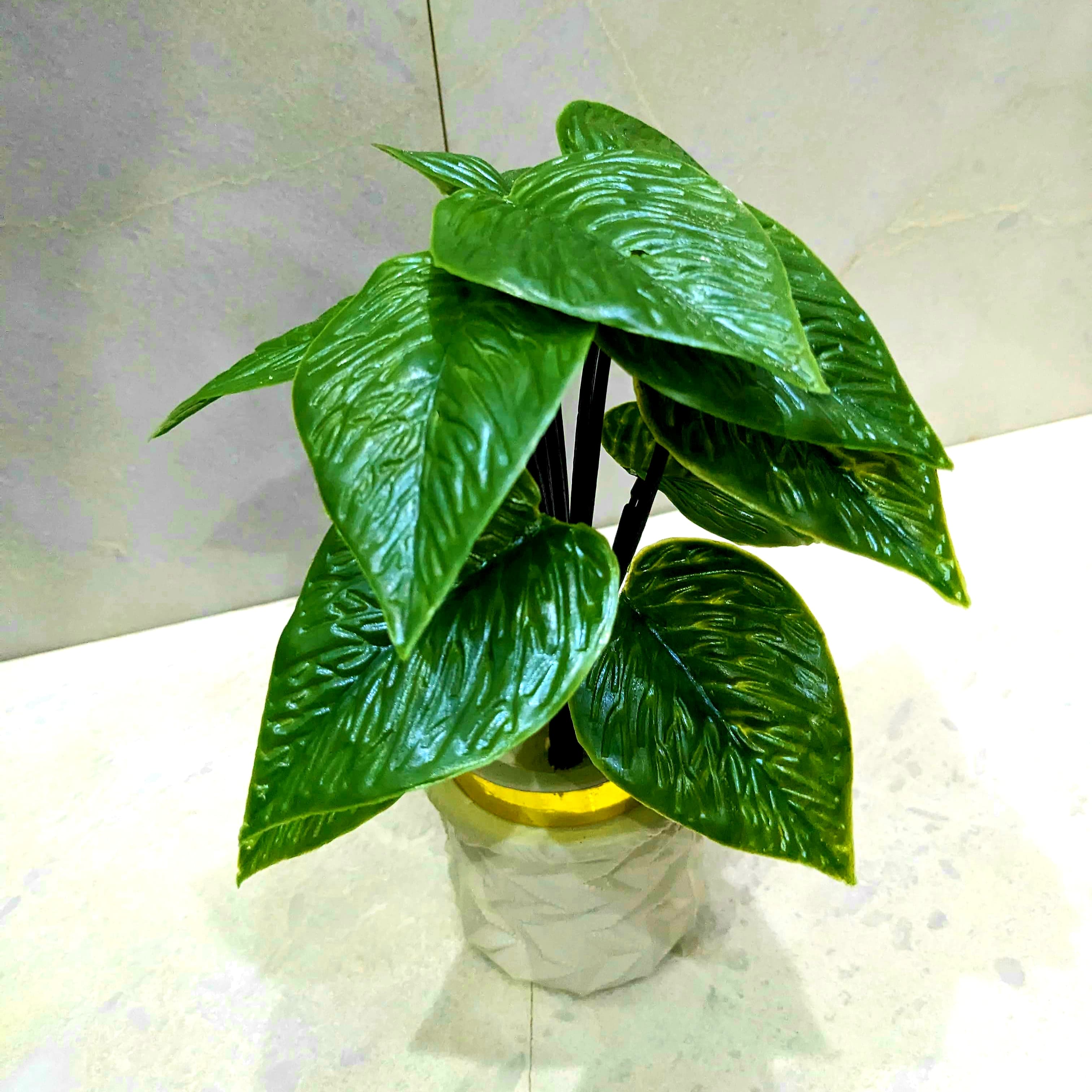 Pack of 3, 5 Artificial Small Plants - 6 Inches High Quality Table Top Decor in White Pots