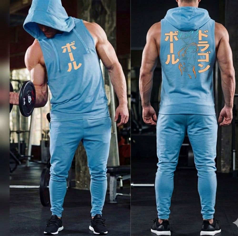 Printed Gym Summer Hooded Sleeveless Tracksuit for Mens (Hooded Tshirt