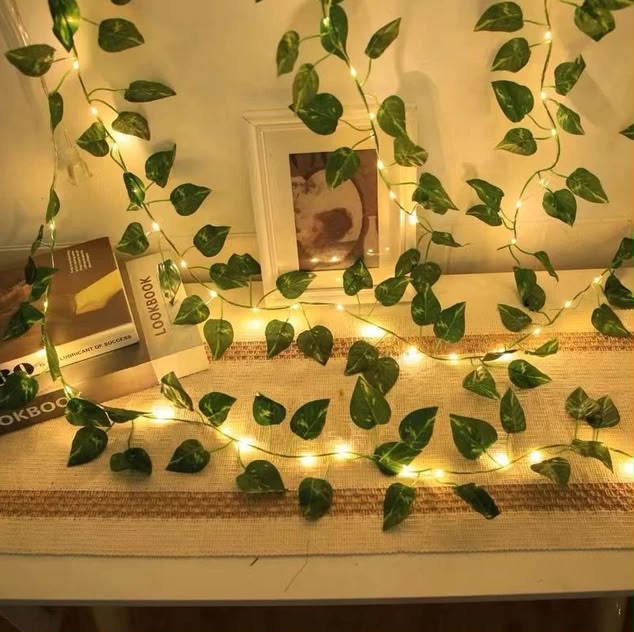 Artificial Plant Leaves with Fairy Lights – Battery Operated Money Plant Decoration for Room, Bedroom, Living Room, Wedding & Party Decoration | USB/Battery Powered Vines with Warm White LED