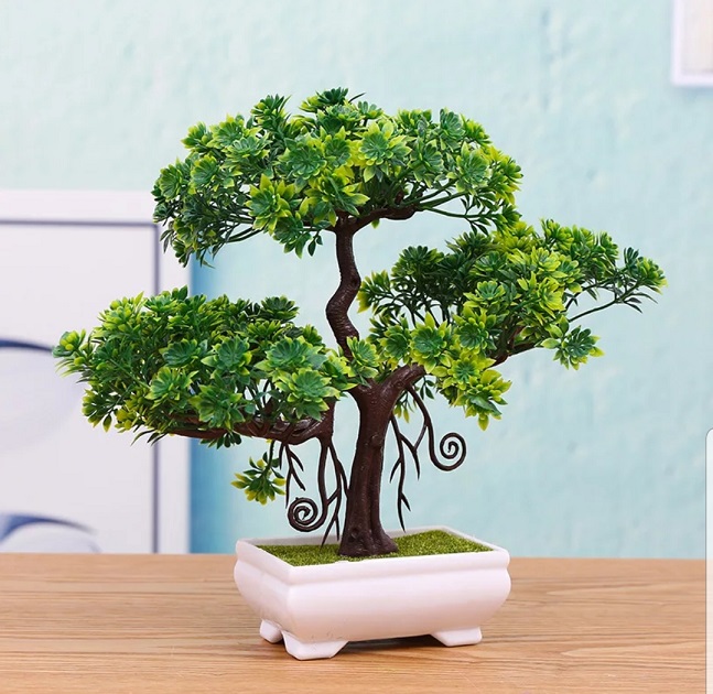 Green Artificial Bonsai Decorative Flower Plant for Home and Office Decor, Non-Toxic, Low Maintenance, 21cm x 17cm x 8cm