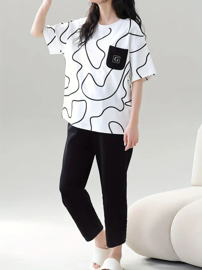 Sport wear Gym wear Suit Top soft Comfortable & Trendy 2 Piece Stylish Printed T-Shirt with Black Pants Women dress girls dress price in Pakistan