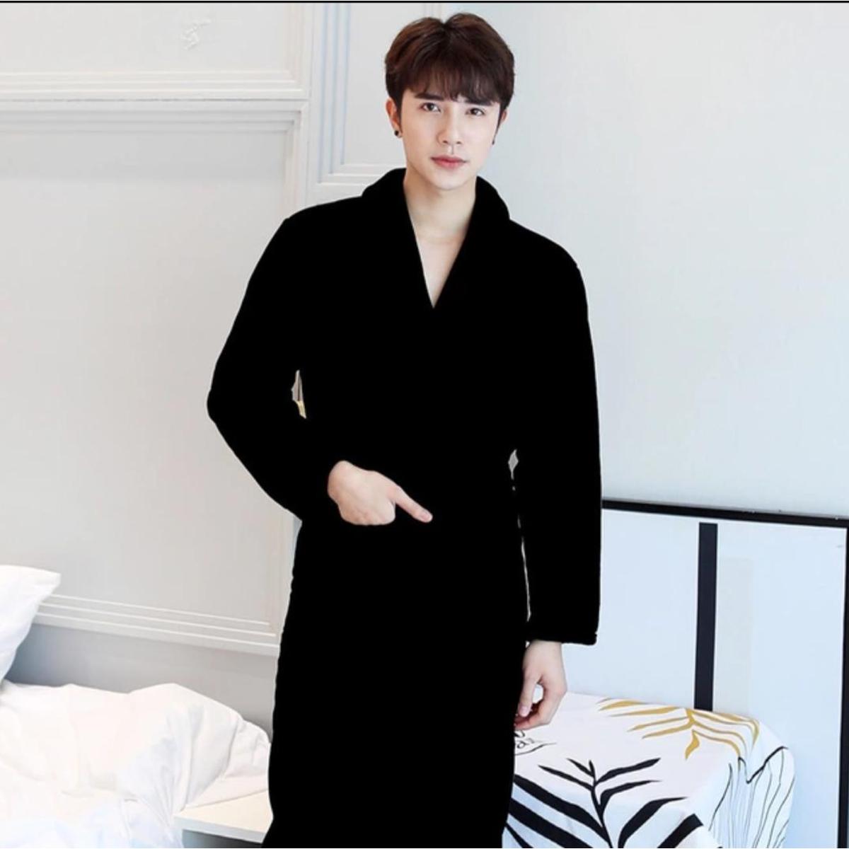 Men Women Towel Bathrobe-Black