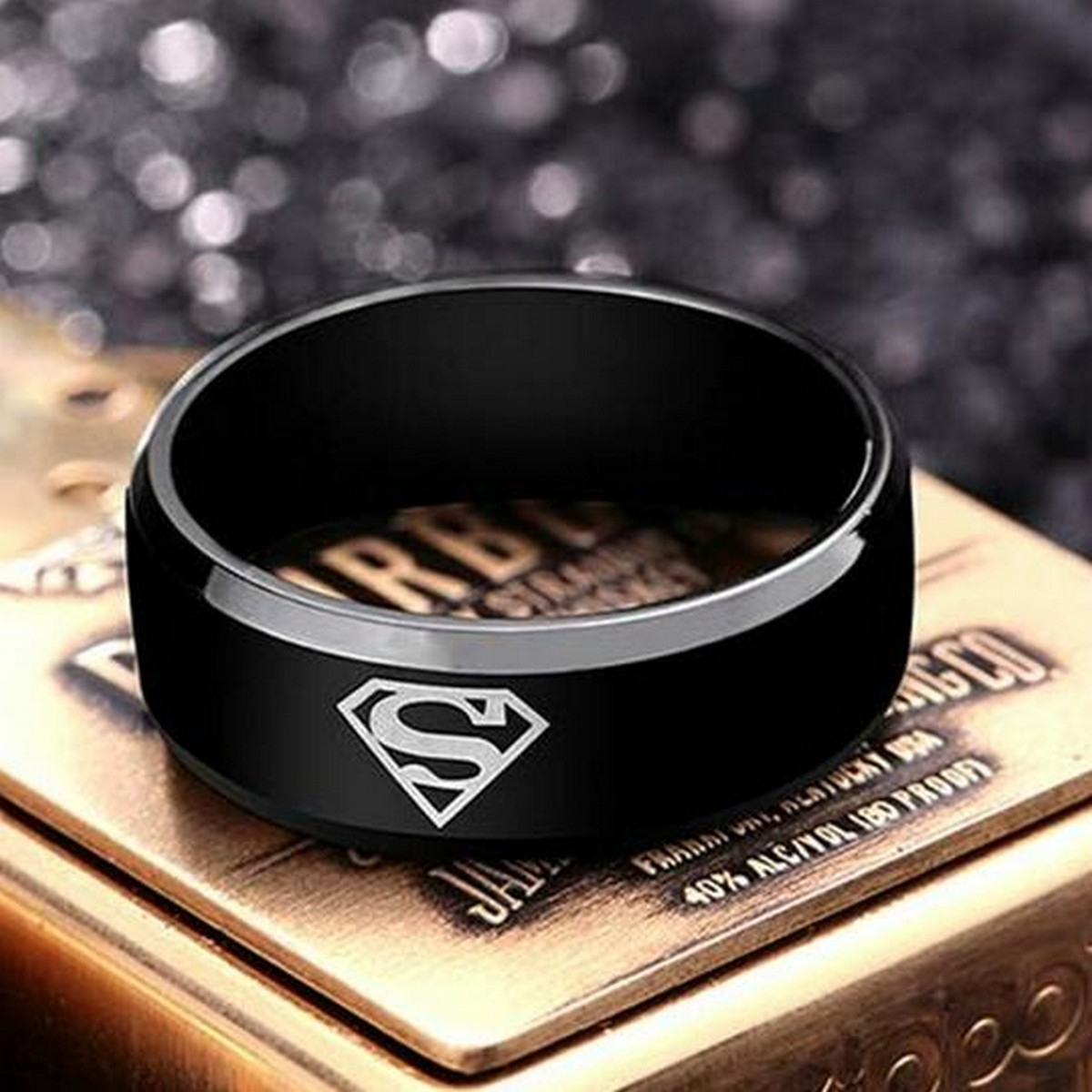 Black, Silver and Golden Superman Logo Stainless Titanium Ring For Men And Boys