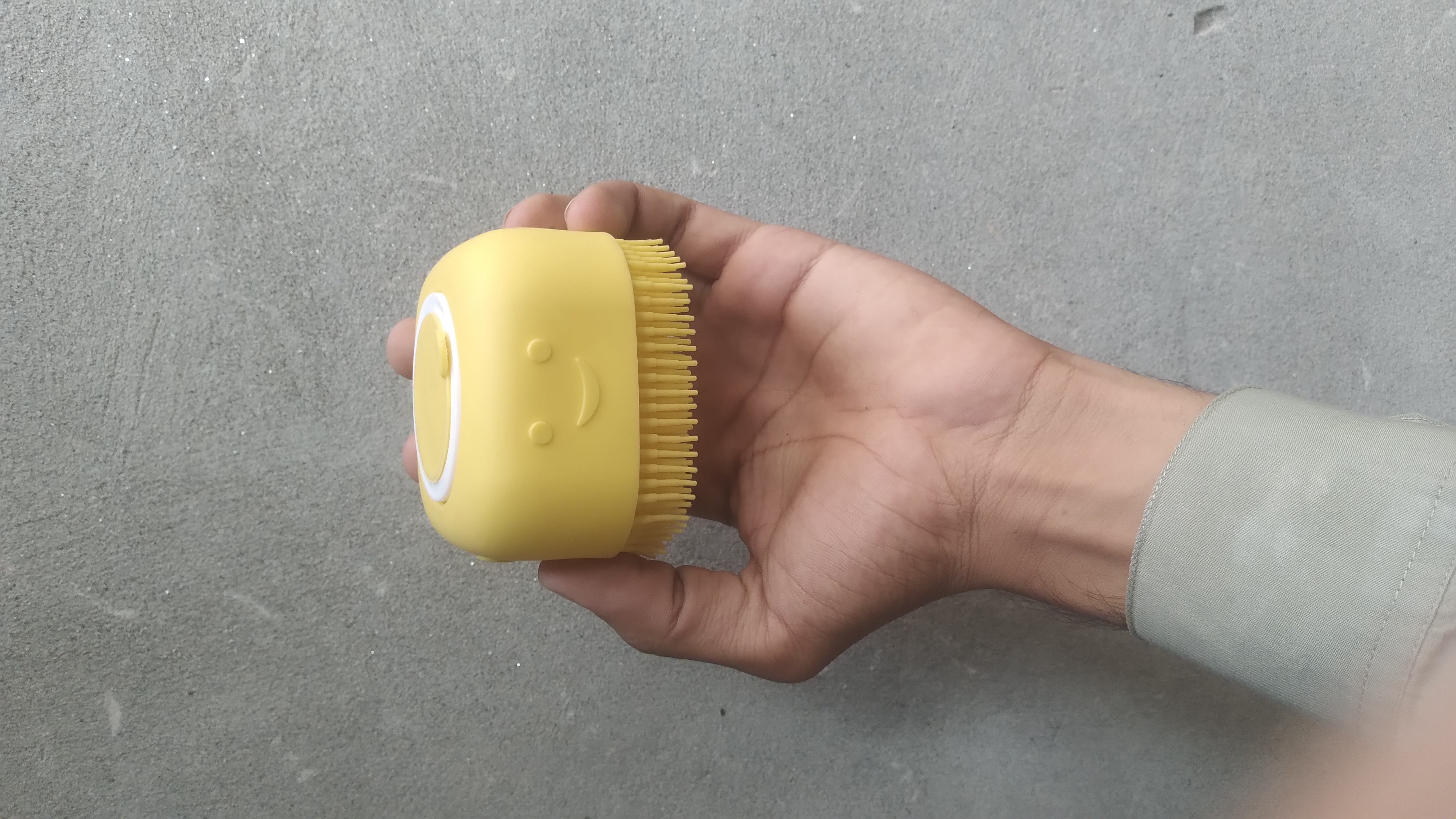 Soft Silicone Bath Scrubber with Soap Dispenser Compartment - Yellow Manual Body Massage Brush & Loofah Shower Brush for Deep Cleansing & Skin Exfoliation