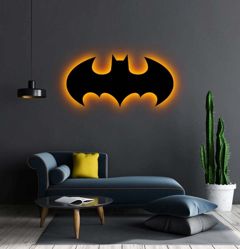 Batman LED Wall Light with Remote Control - Color Changing Modern Design for Boys' Rooms and Gaming Desks ( remote with only RGB Varient )