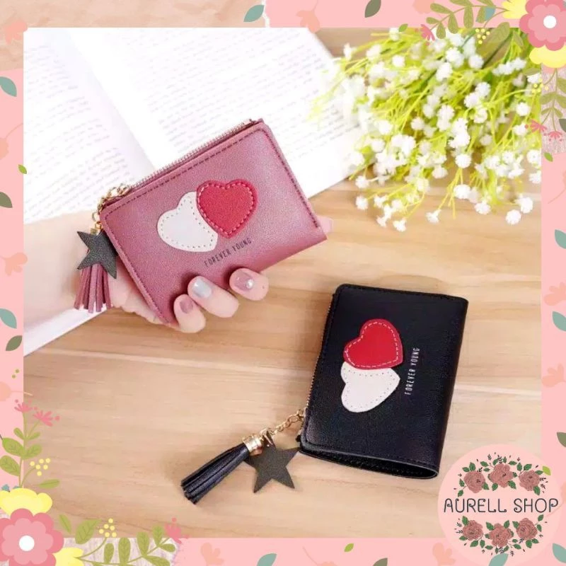 Korean New Heart Coin Purse Women's Short Fringe Zipper Coin Purse Pass Case Mini Female Student Wallet