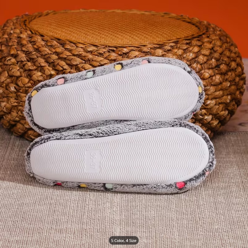 Cozy Women’s Slip-On Plush Shoes – Soft Fleece Lined Indoor Yoga Slippers with Bowknot & Non-Slip TPR Sole | All-Season Comfort (Random Color & Design)