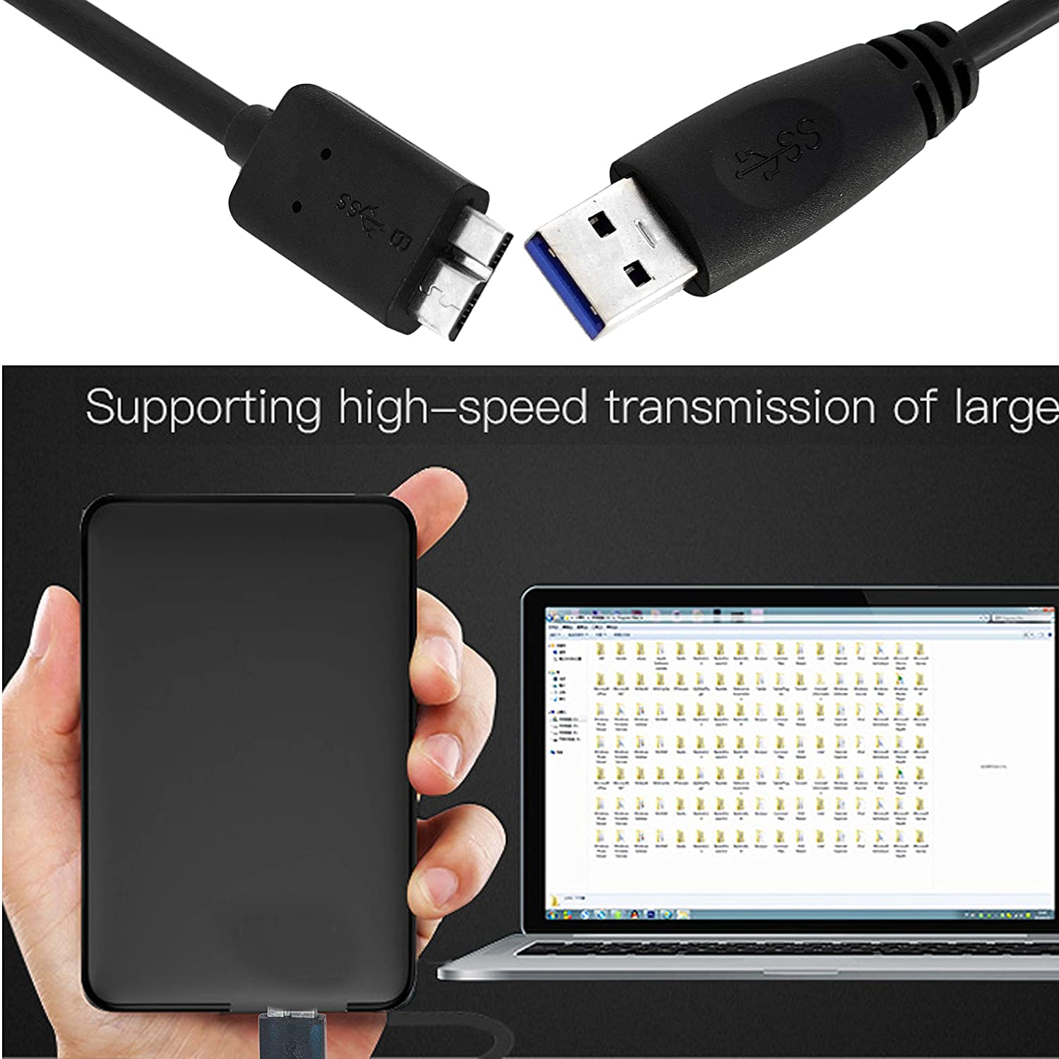 High Speed USB 3.0 Cable A to Micro B for Portable External Hard Drives