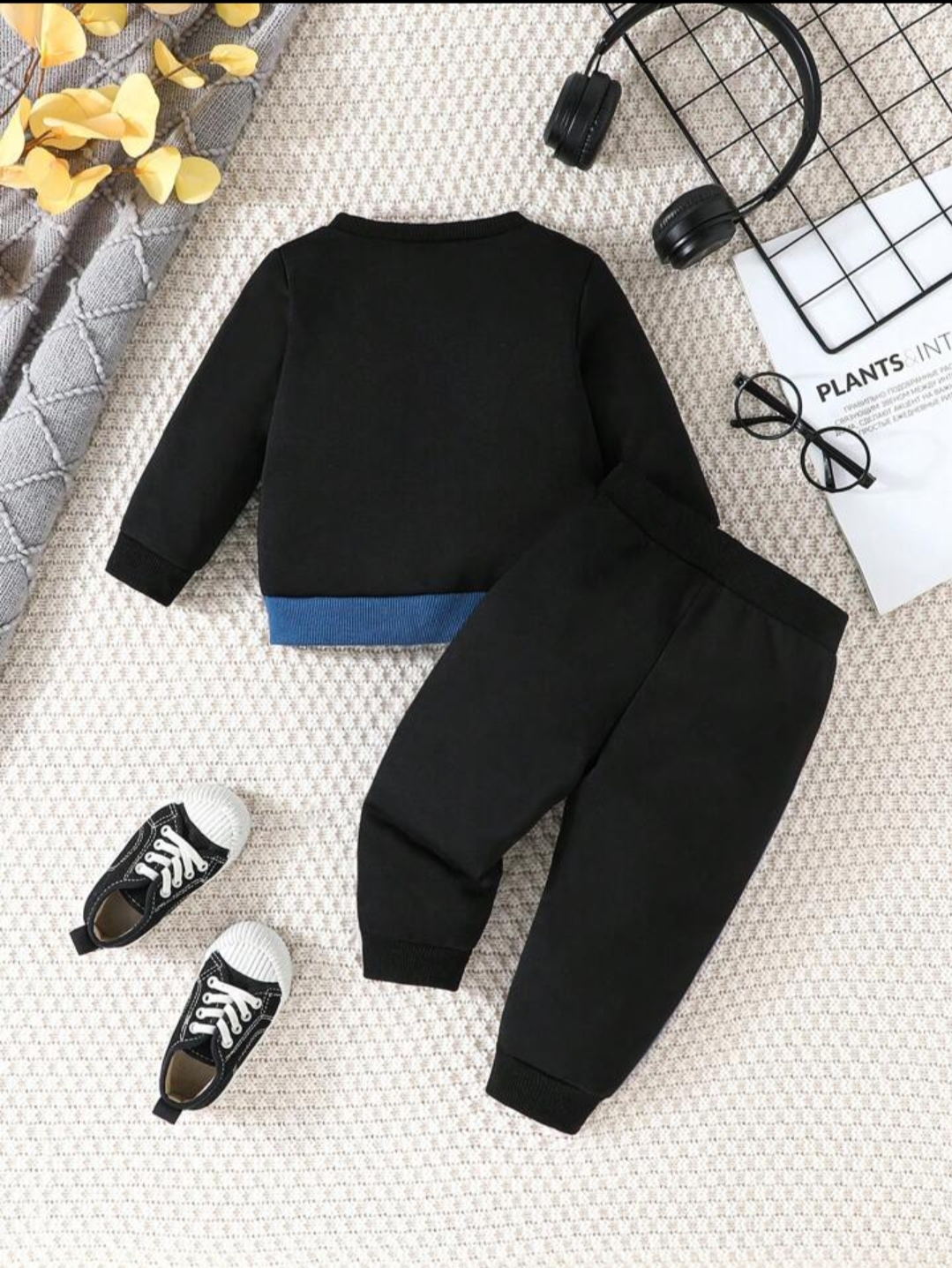 Boys Winter/Spring Casual Long Sleeve Printed Patchwork Round Neck Top And Pants Set