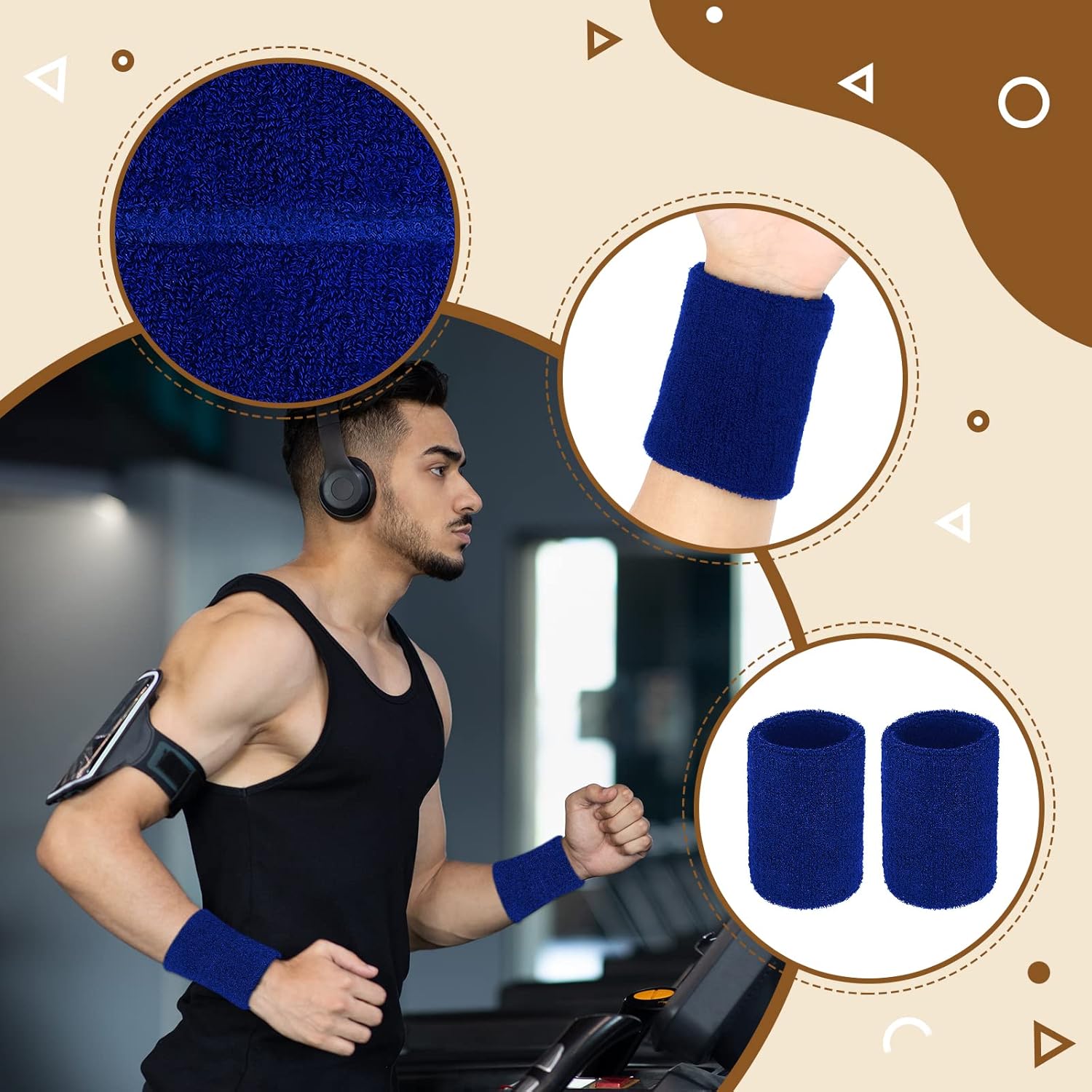 Sweat Bands Wristbands 2Pcs Sweatband Elastic Cotton Wrist Bands Sweat Wristbands Sweatbands for Men & Women Sport Wrist Bands for Sports Running Gym (3.15 x 3.15inch)