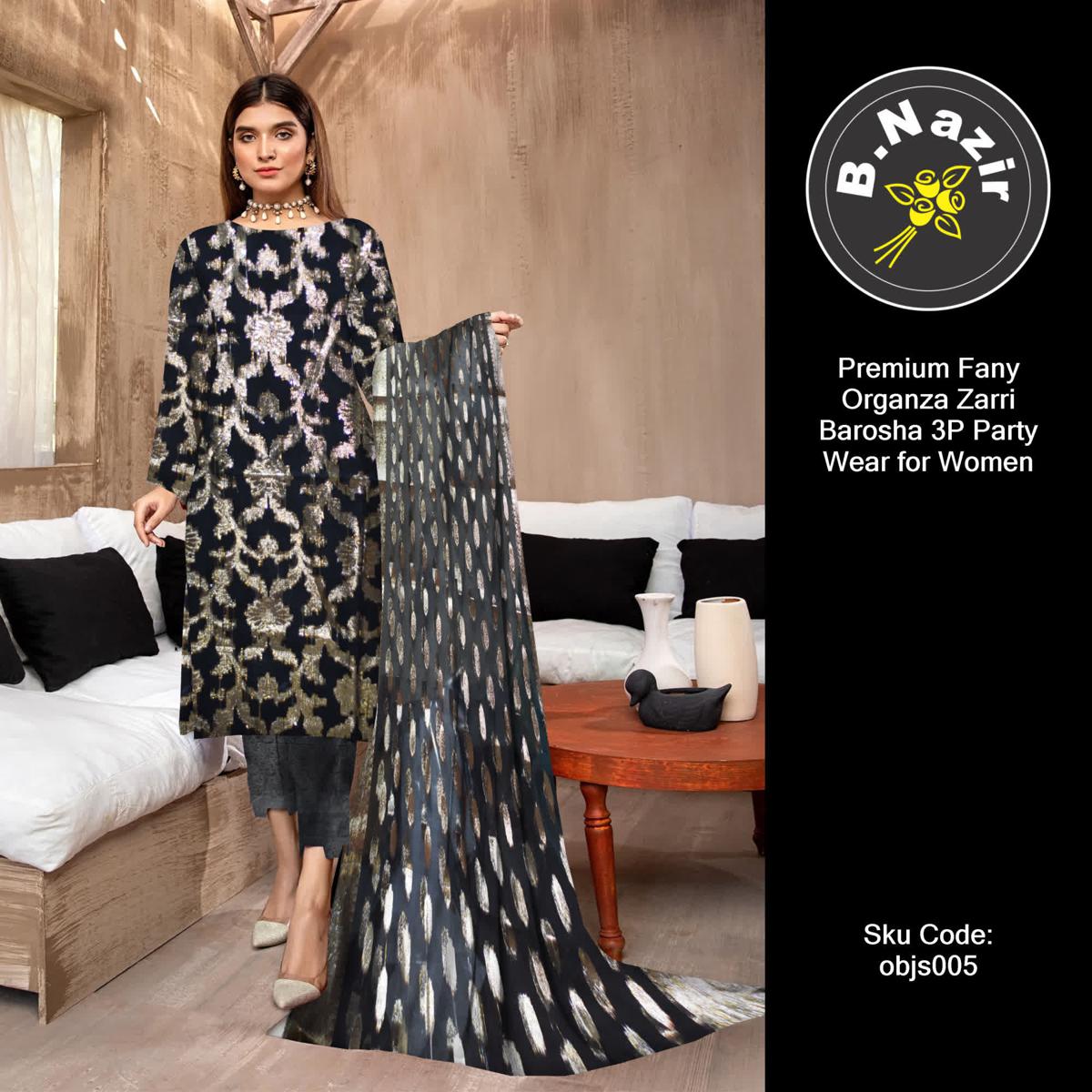 Premium Fany Organza Zarri Barosha 3P Party Wear for Women SKU: objs005