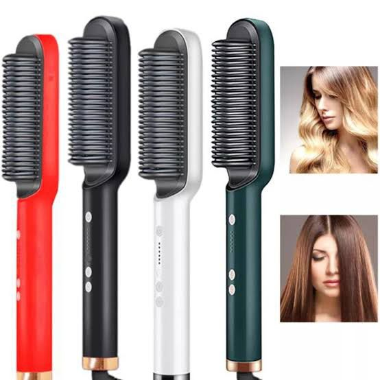 Electric Heated Hair Straightener Brush – Fast Heating Anti-Scald Hair Styling Comb, Professional Salon Results at Home, Travel-Friendly Hot Comb for Smooth & Frizz-Free Hair for Women & Girls