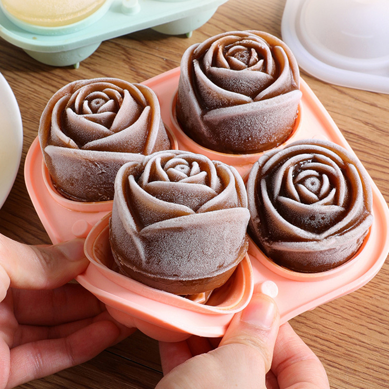 Rose Flower Shape Silicone Ice Cube Molds Ice Cream Tray Cocktails Reusable Icemaker Kitchen Accessories