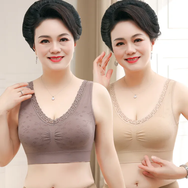 Mom bra no steel ring vest type big chest show small middle-aged and  elderly bra bra grandma summer plus size sports