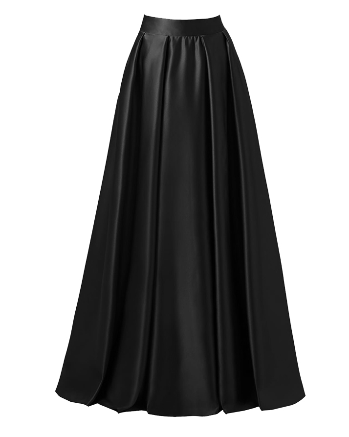 Back Elasticated Solid Silk Flared Swing Maxi Skirt For Women. AE-6707