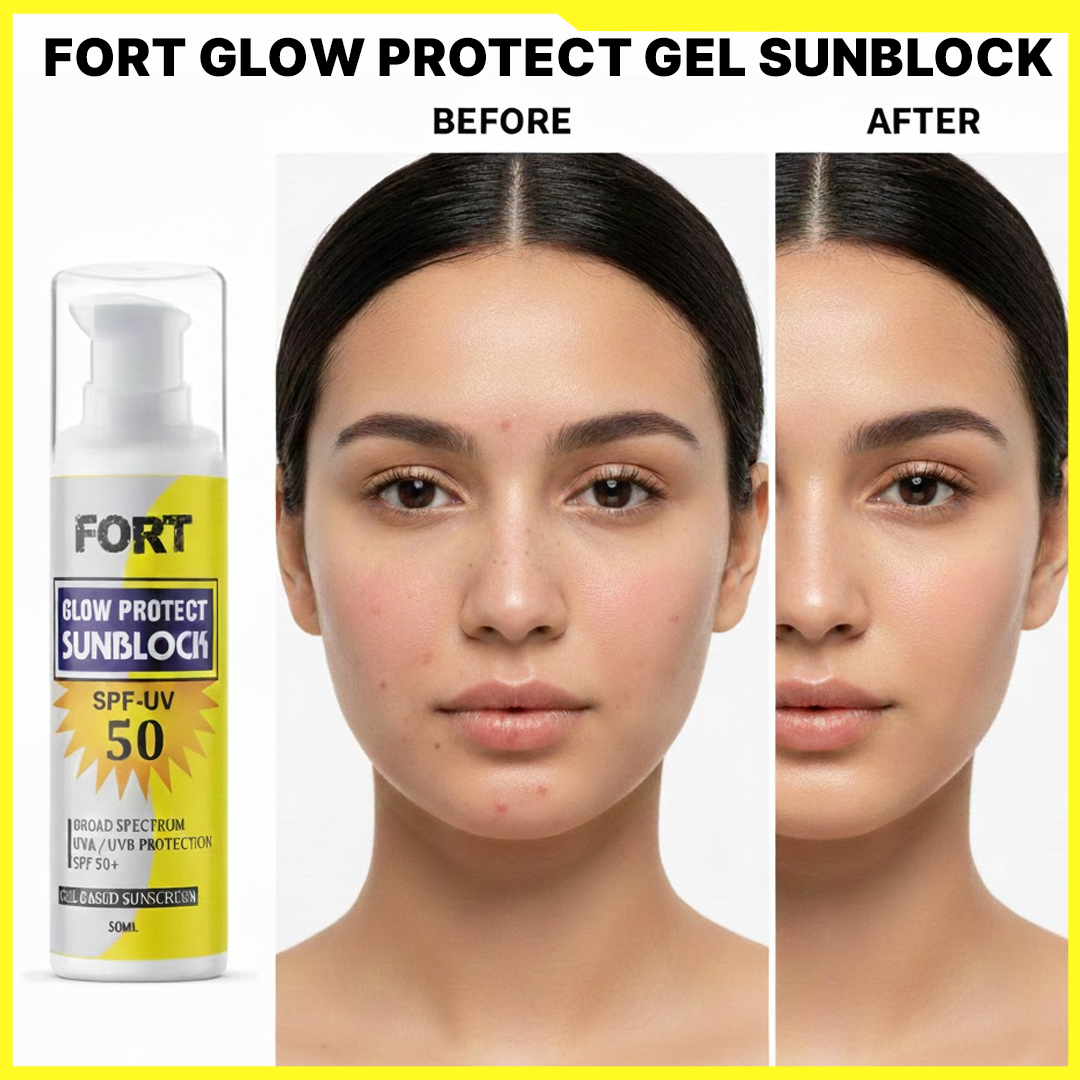 FORT Glow Protect SPF50+ Gel Sunblock | Broad Spectrum - UVA/UVB Protection - 50ml