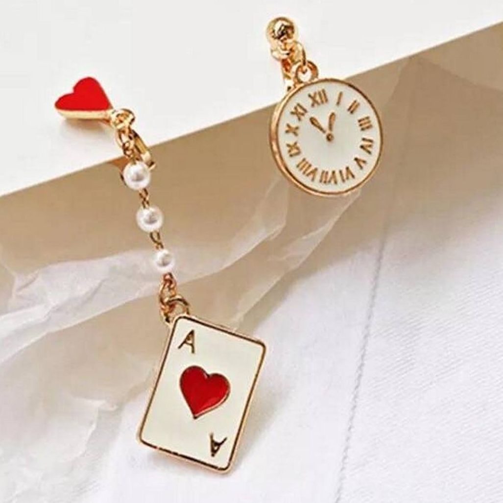 Trendy Asymmetric Royal A Red Heart Style Elegant Earring