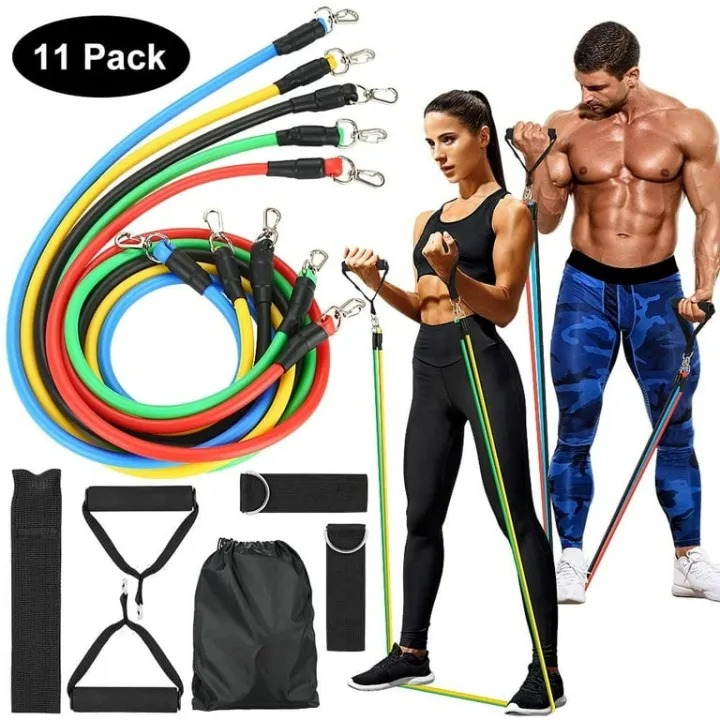 GOOLOOTLO Resistance Bands Set 11 Pack Workout Bands,Include 5 Exercise Bands up to 100lb,2 Handles,2 Straps,1 Door Anchor,1 Carry Bag,for Resistance Training,Physical Therapy,Home Workouts Power Exercise Resistance Band