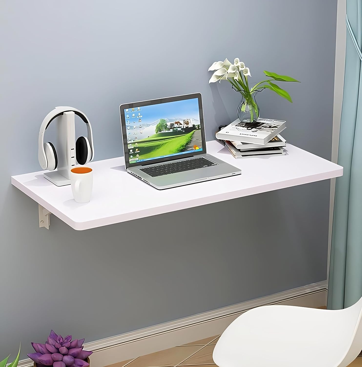 Solid Wood Wall Mounted Folding Round Corner Study Table| Wall