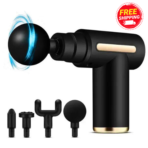 Premium Muscle Massage Gun for Deep Tissue Pain Relief – 4 Interchangeable Heads, Adjustable Speed, Quiet Motor, Cordless Rechargeable Body Massager for Sports Recovery, Gym, Fitness, Neck, Back, Leg & Shoulder Relaxation