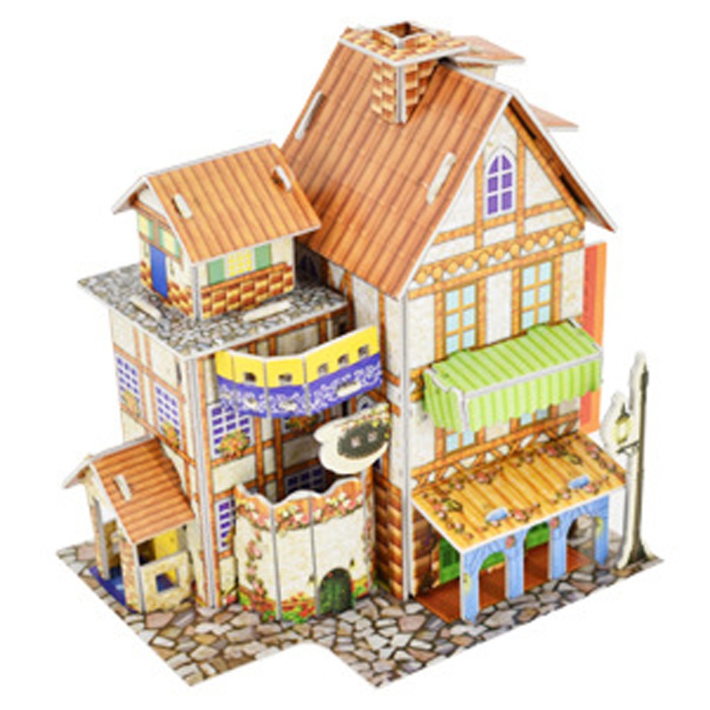 3D Puzzle Jigsaw Paper Model |3D House Building Puzzle | Learning Educational Toys For Children | Kid Gift 3D DIY Puzzle Citadel Model Cartoon House Assembling Toy Kid Early Learning