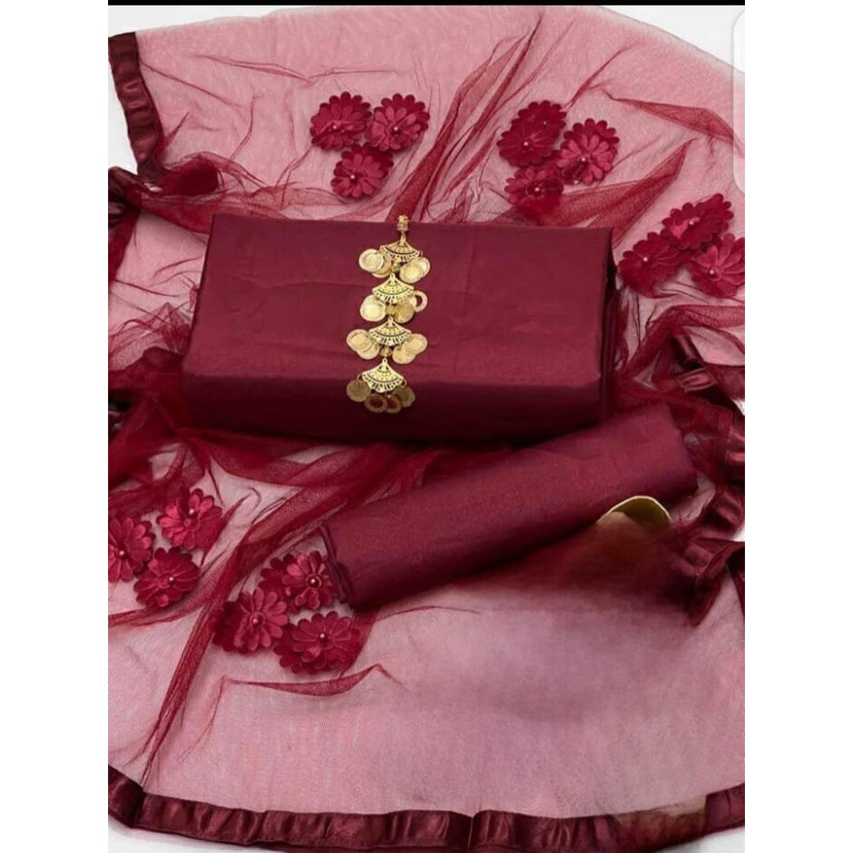 Rubika Fashion Unstitched 3Pc Katan Silk Suit For Women All-Season Silk Fabric, Traditional Formal Style Multiple Color
