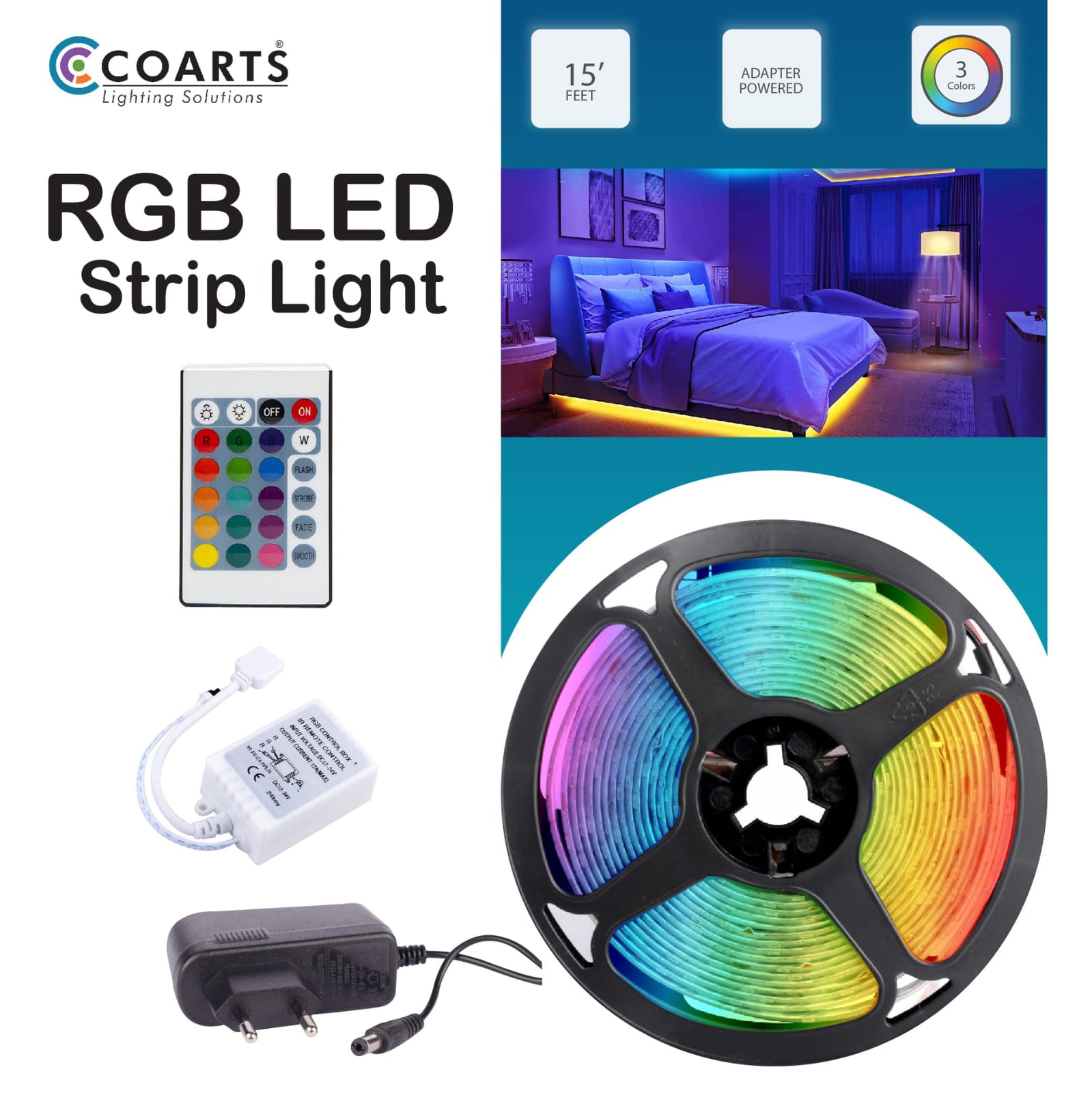 RGB led strip light - For Gaming Room - 15ft/5Meter RGB Lights For Gaming PC - Color Changing - Waterproof RGB led Light -with Remote Control led strip - Complete Kit
