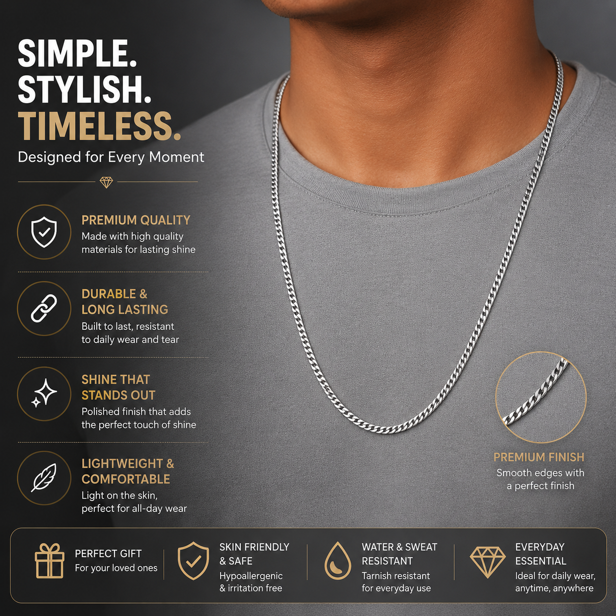American Stylish Silver Neck Chain For Men