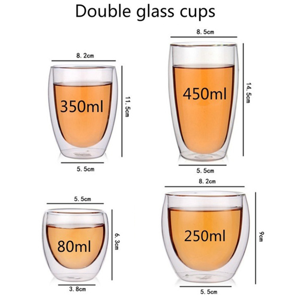 Heat Resistant Double Wall Glass Milk Coffee Water Juice Cup - 450Ml