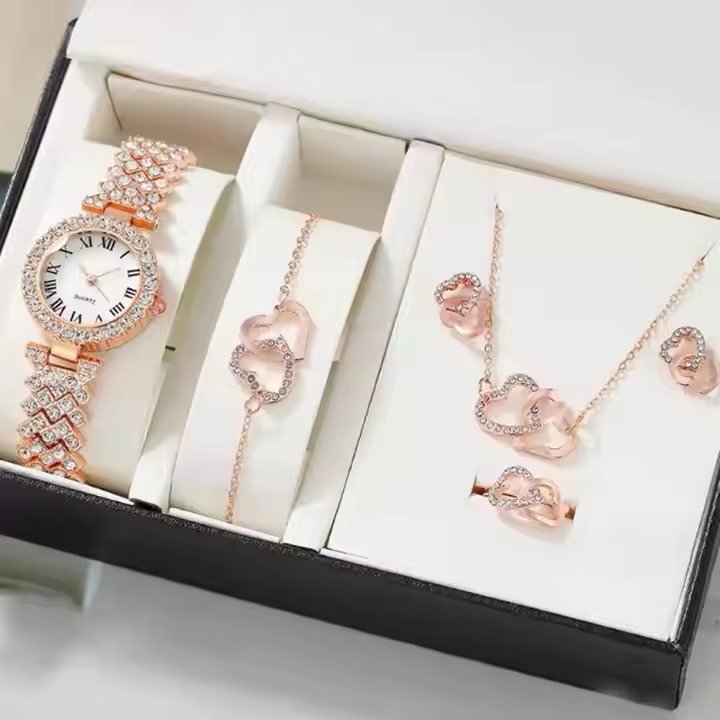 watch for girls, and Popular Fashion Roman Embossed Diamond Women Watch Jewelry Luxury Gift Accessories Box Set Fashion Ladies Watch Gift Set, for girls, women