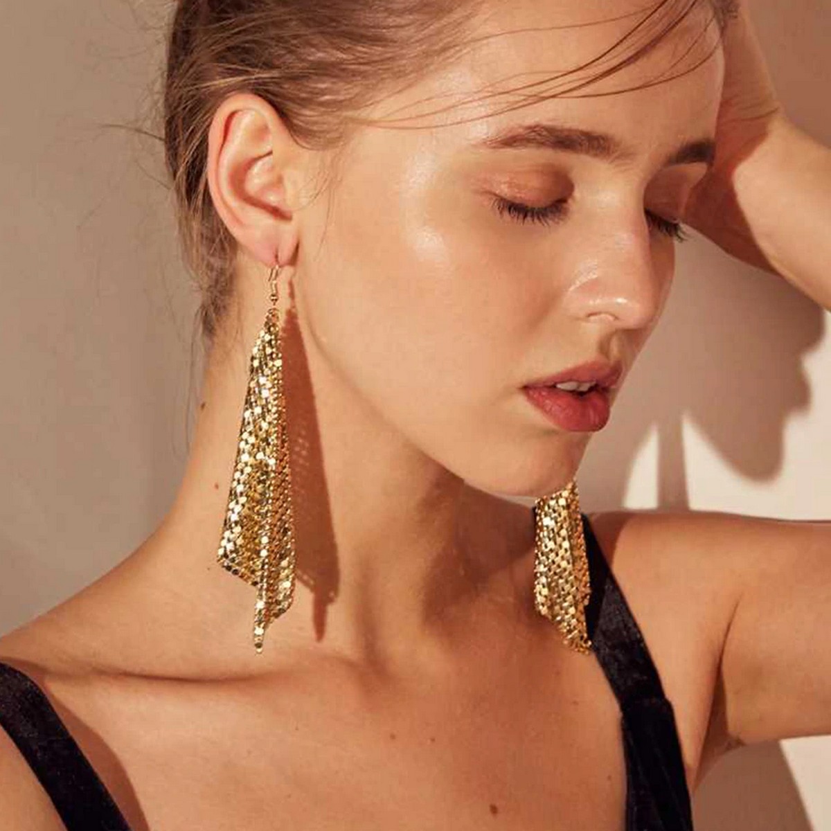 Stylish Mesh Sequin Long Earrings For Girls - Shiny Drop Dangle Earrings For Women - Sequins Geometry Earrings for Girls - Trendy Fashion 2021 - Imported Golden and Rose Gold Color