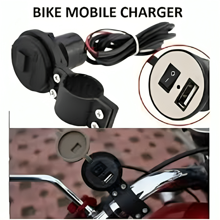 Water-Resistant USB Mobile Charger for Motorcycles & Two Wheelers | Handlebar Mount Charging Port for Smartphones | Fast Charging Bike USB Power Socket with Secure Mount for All Bikes & Scooters