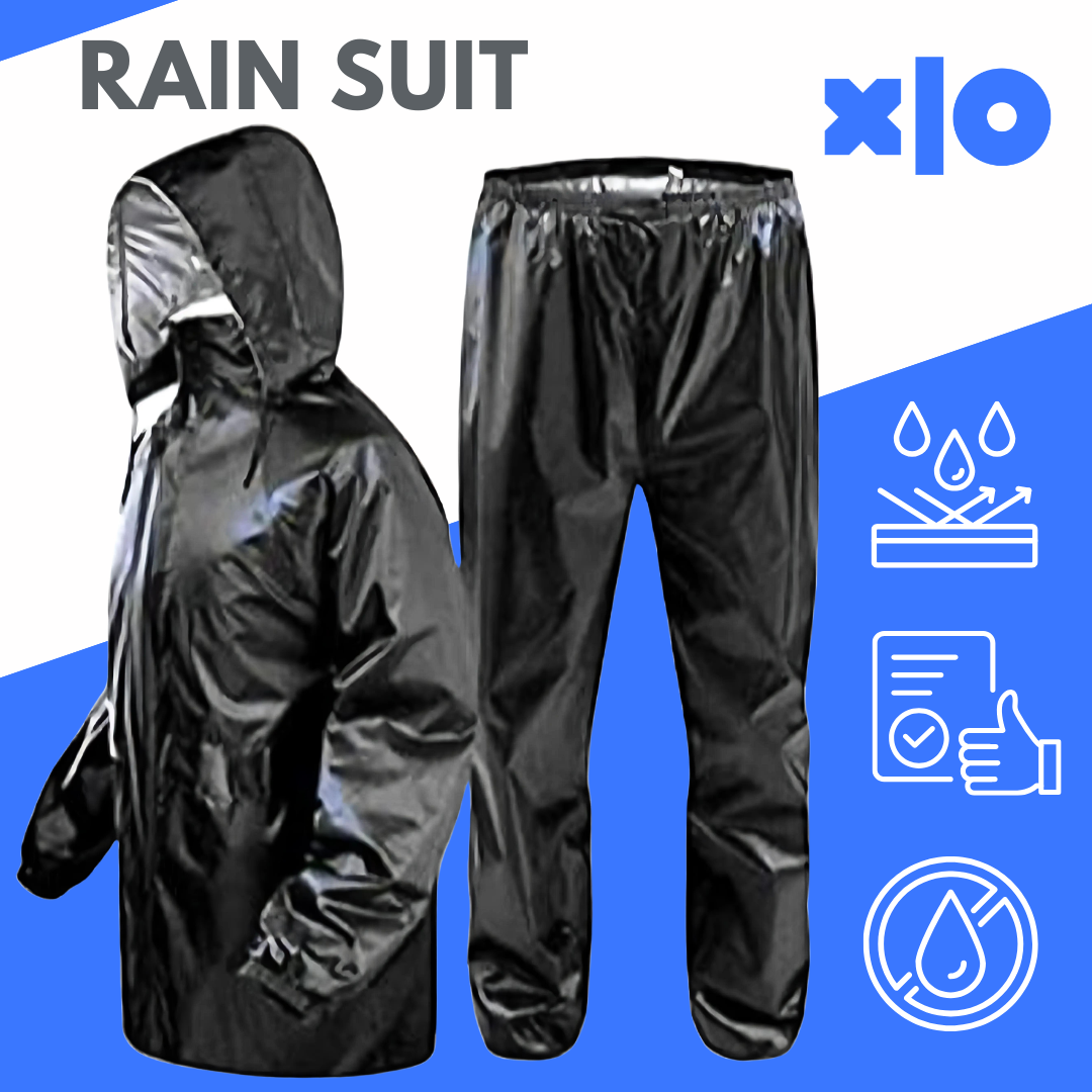 XLO - Waterproof Parachute Rain Suit (Made in Pakistan) | Lightweight 2-Piece Hooded Raincoat Jacket + Trouser for Bike Riders | Men & Women Barsati / Rainwear | Choice & FBD - XLO