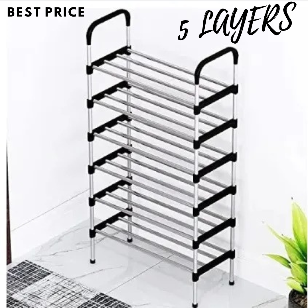 Shoe Rack Organizer - Stainless Steel Shoe Rack - Fashion Shoe Rack - Shoe Storage 5 Tiers Heavyweight Shoe Stand Rack Accessories Rack for Home and Office Durable Non Breakable Shoe Organizer Stainless Steel Layer Shoe Rack Easy Assembly