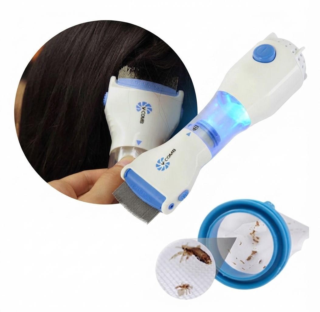 V Comb, Anti Lice Electric Comb, Head Lice Machine with Filters, Lice Removal Machine, Anti Lice Machine with Steel Comb, Rechargeable Anti Lice Comb with 4 Filters, Lice Egg Removal Machine V Comb Electronic Head Lice Removal Machine Anti Lice Machine