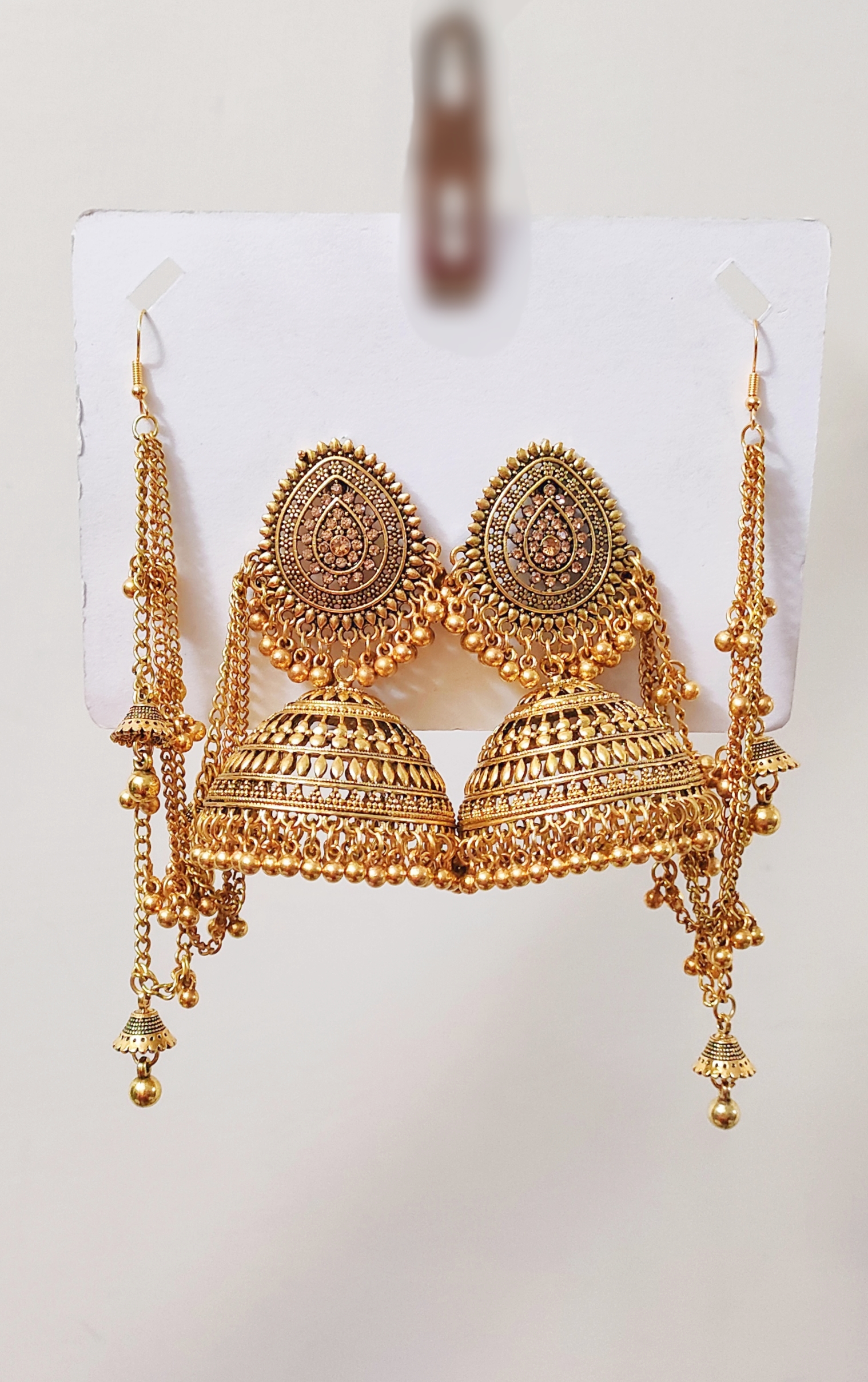 Jhumka Rhinestone Beautiful Peach Golden Rhinestone Jhumka Bali with Pearls Sahara for ...